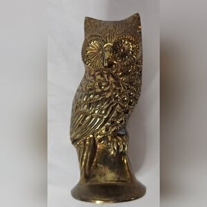 ​Vintage Brass Great Horned Owl Bird Sculpture Paperweight Home Office Decor 4in